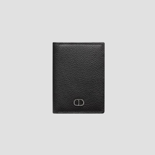 Dior CD Icon Vertical Bifold Card Holder Black Grained Calfskin 2ESCH138CDI_H00N