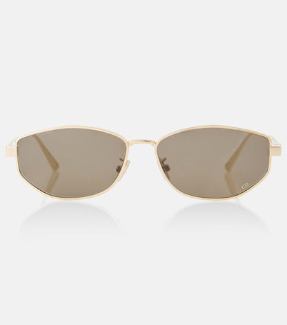 Front Dior DiorCannage B1U B0C0 Oval Sunglasses with reflective lenses on a white background