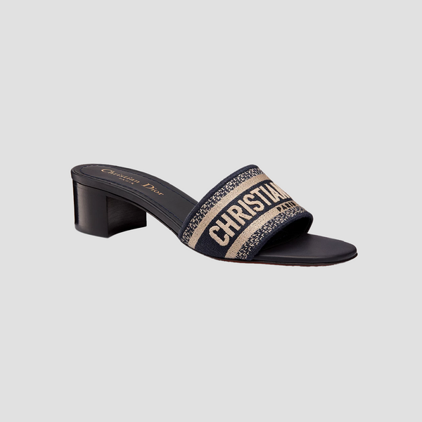 DIOR DWAY HEEL SLIDE DEEP BLUE EMBROIDERED KCQ244ERC_S56B