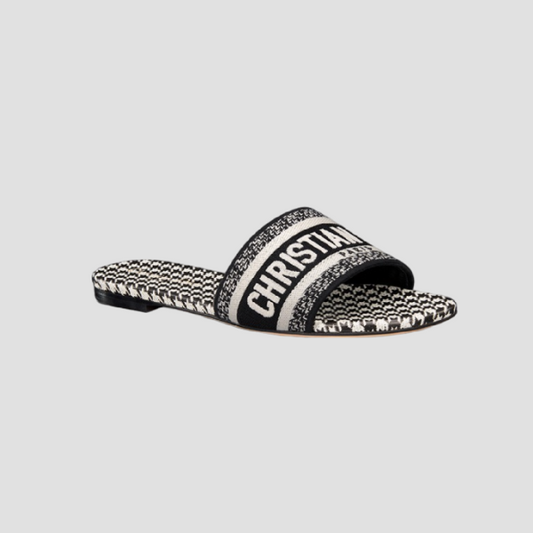 DIOR DWAY SLIDE BLACK & WHITE MICRO-HOUNDSTOOTH EMBROIDERED KCQ209MPK_S19W