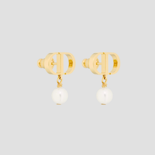 DIOR PETIT CD EARRINGS GOLD & WHITE E1520PTCRS_D301