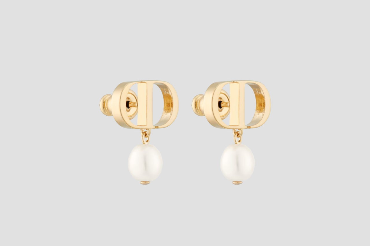 DIOR PETIT CD EARRINGS GOLD & WHITE E1520PTCRS_D301