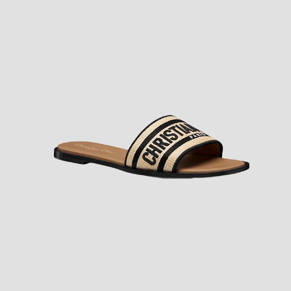 DWAY SLIDE NATURAL RAFFIA & BLACK EMBROIDERED KCO062ECJ_S900