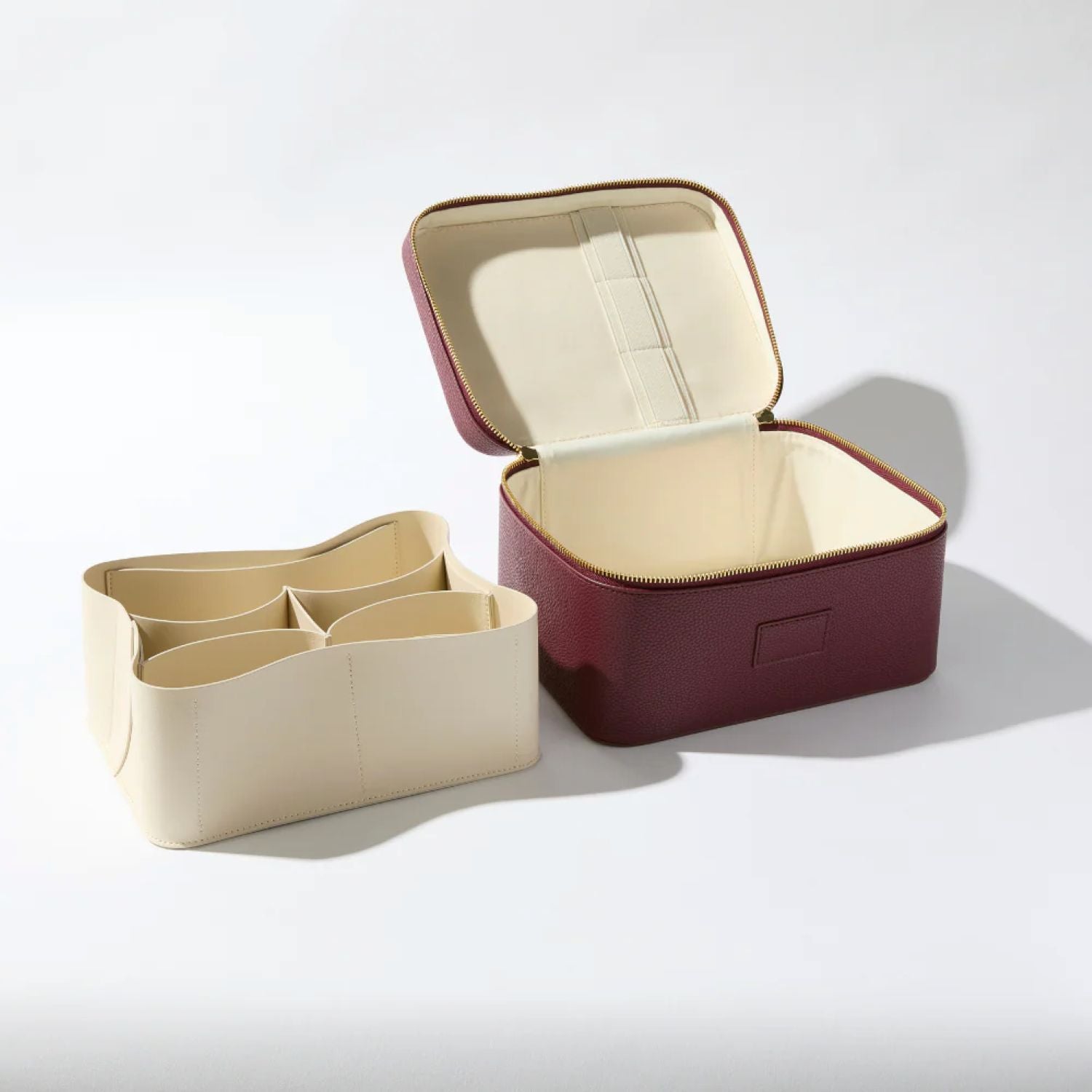 Inside Etoile Vanity Case Burgundy on a white background