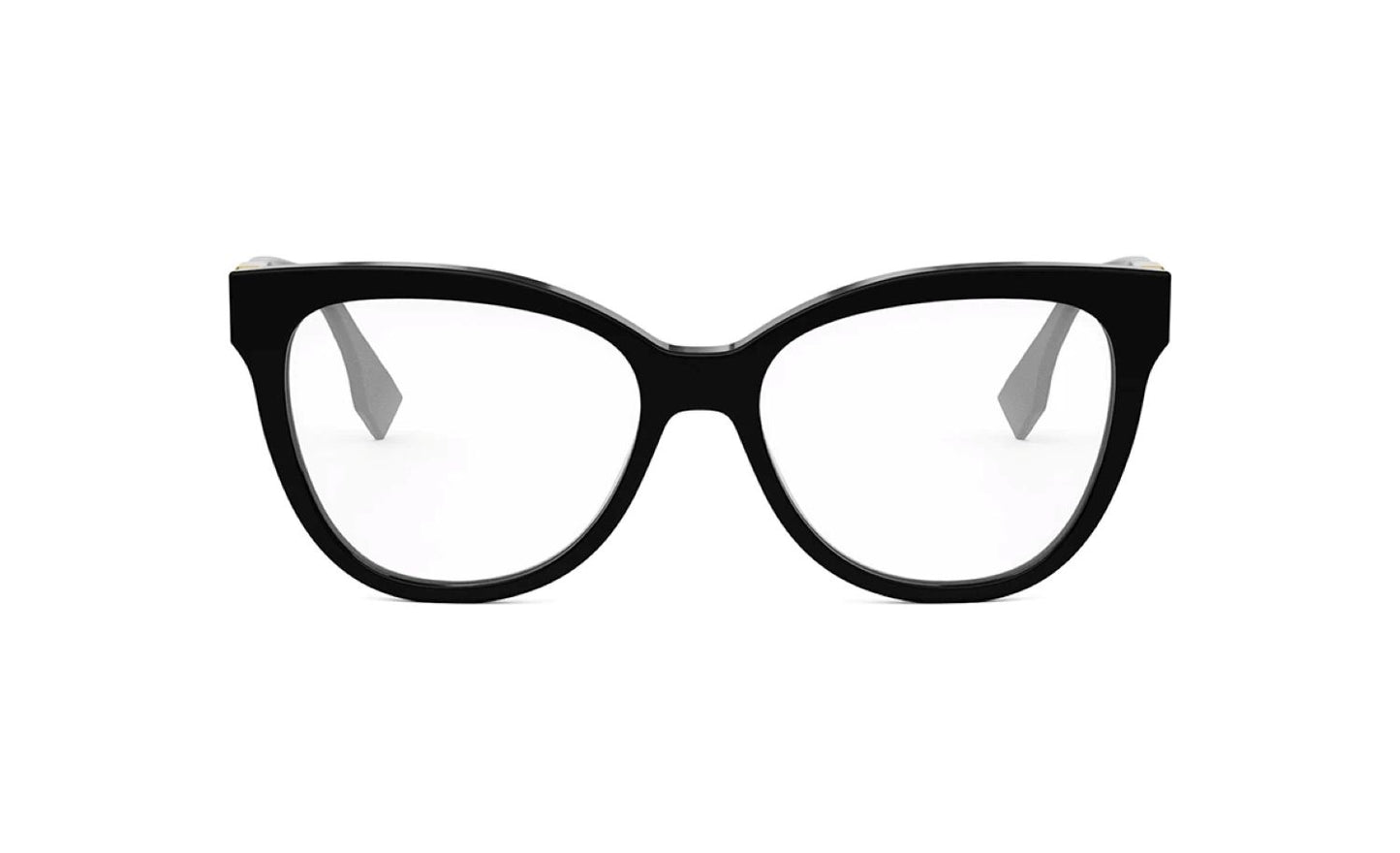 portrait Fendi FE50093I-001 O'Lock Round Black Eyeglasses on a white background