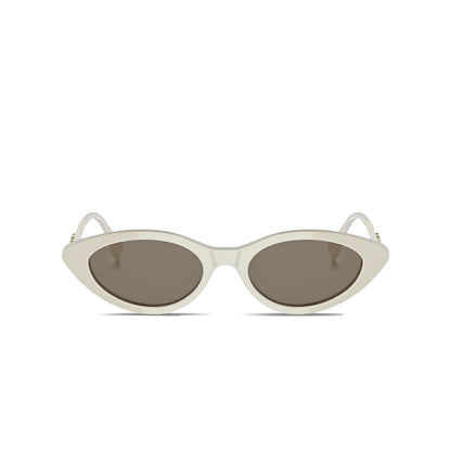 Fendi FE40202I 25E — FendiGraphy Cat-Eye Sunglasses with white frame and brown lenses on a white background