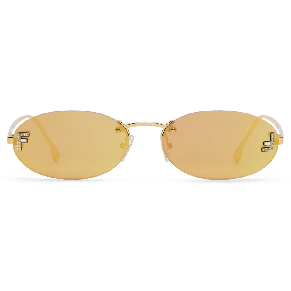 Fendi FE4075US 30L First Crystal Sunglasses Gold with a white frame on a white background