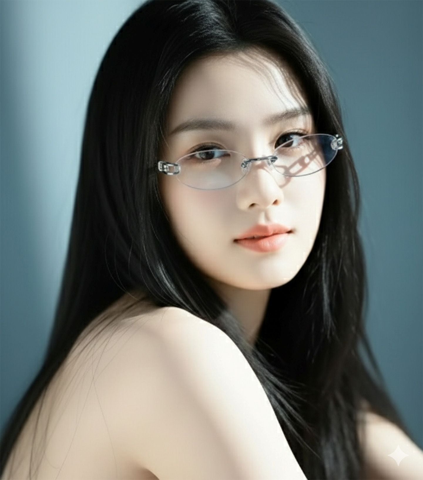 Woman wearing Gentle Monster Musubi 02 with a plain background