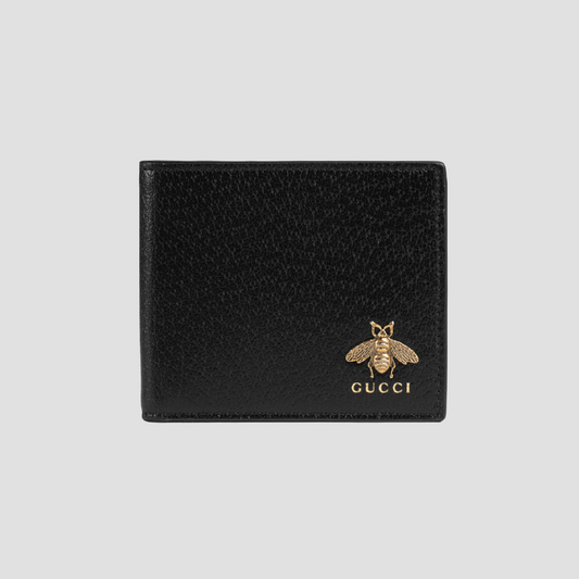 GUCCI BEE ANIMALIER BLACK LEATHER WALLET 523664 DJ20T 1000