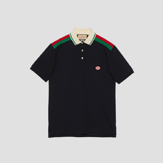 GUCCI BLACK COTTON POLO WITH INTERLOCKING G 737656 XJF4V 1043