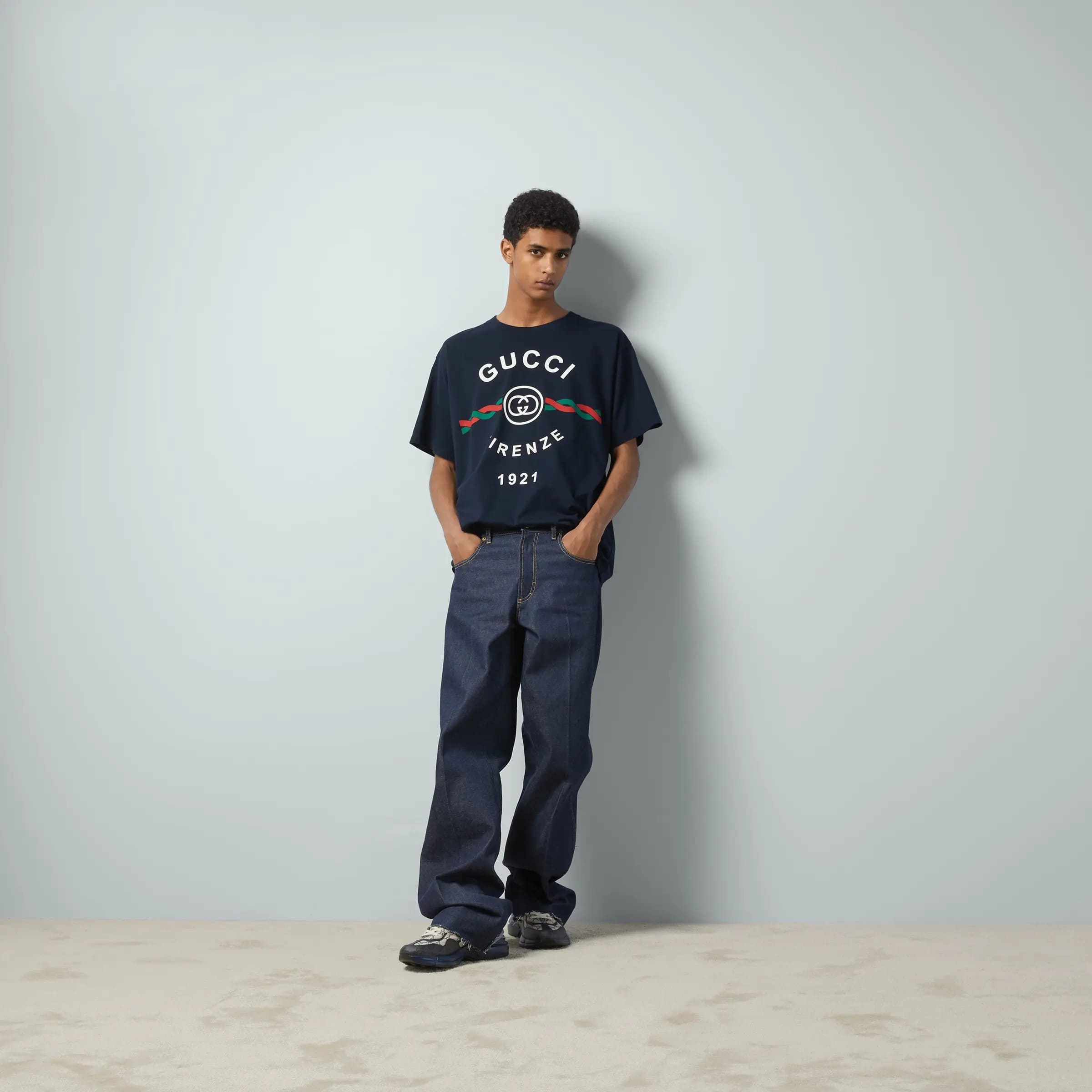 Gucci Cotton Jersey “Gucci Firenze 1921” T-shirt Navy – Blank Room