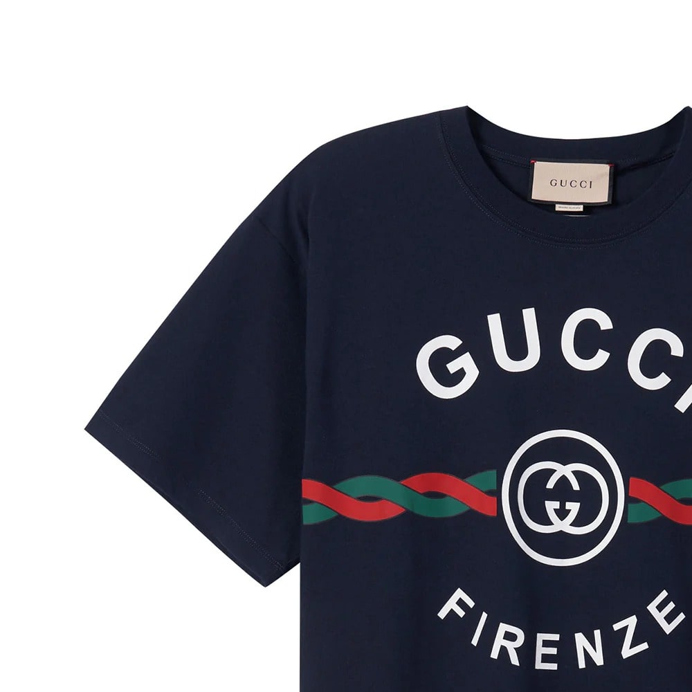 Gucci Cotton Jersey “Gucci Firenze 1921” T-shirt Navy – Blank Room