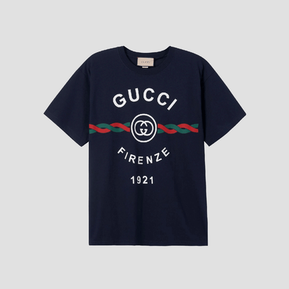 Gucci Cotton Jersey Gucci Firenze 1921 T-shirt in Navy 616036 XJD7T 4795