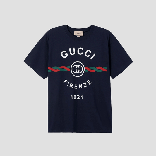 Gucci Cotton Jersey Gucci Firenze 1921 T-shirt in Navy 616036 XJD7T 4795