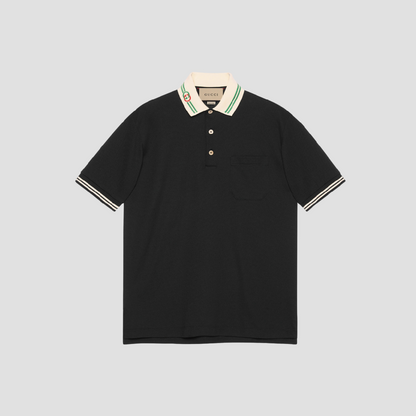 GUCCI COTTON PIQUET POLO WITH INTERLOCKING G IN BLACK AND WHITE 658067 XJDI2 1043