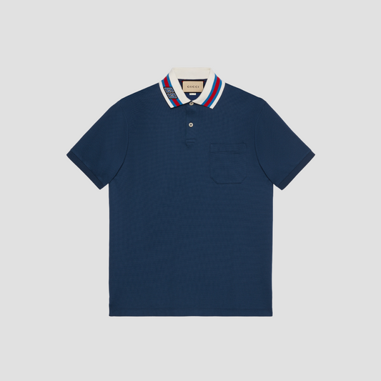 GUCCI COTTON PIQUET POLO WITH SQUARE GG BLUE 768630 XJF45 4030