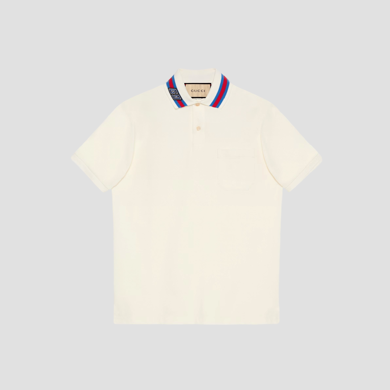 GUCCI COTTON PIQUET POLO WITH SQUARE GG OFF WHITE 768630 XJF45 9733