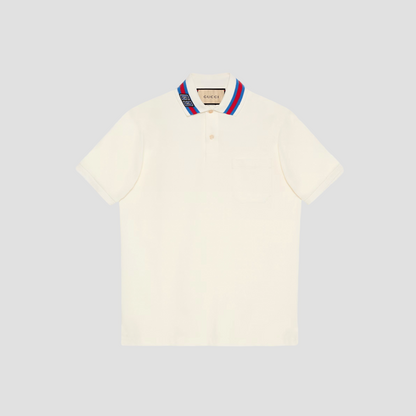 GUCCI COTTON PIQUET POLO WITH SQUARE GG OFF WHITE 768630 XJF45 9733