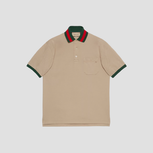 GUCCI COTTON PIQUET POLO WITH WEB COLLAR IN BEIGE 701735 XJELJ 2219