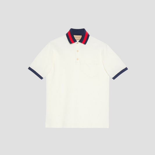 GUCCI COTTON PIQUET POLO WITH WEB COLLAR IVORY 701735 XJELJ 9750