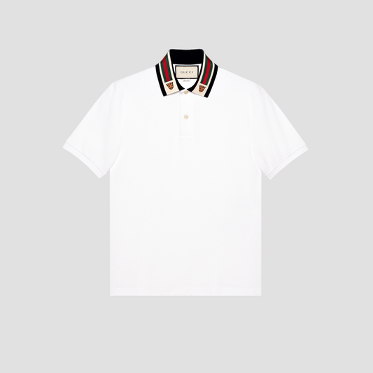 GUCCI COTTON POLO WITH WEB AND FELINE HEAD WHITE 545714 XJAGU 9061