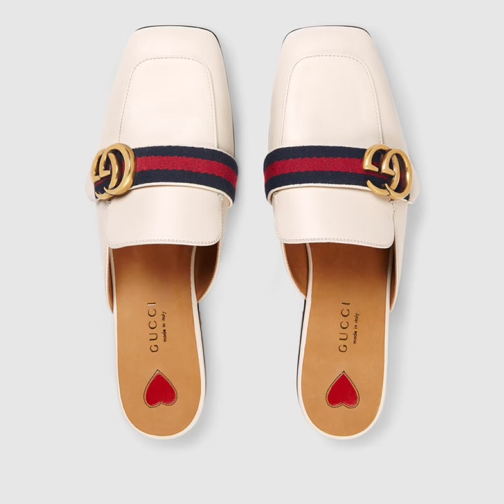 GUCCI DOUBLE G KNUCKLE SLIPPER WITH BLUE AND RED WEB 423694 DKHC0 9061