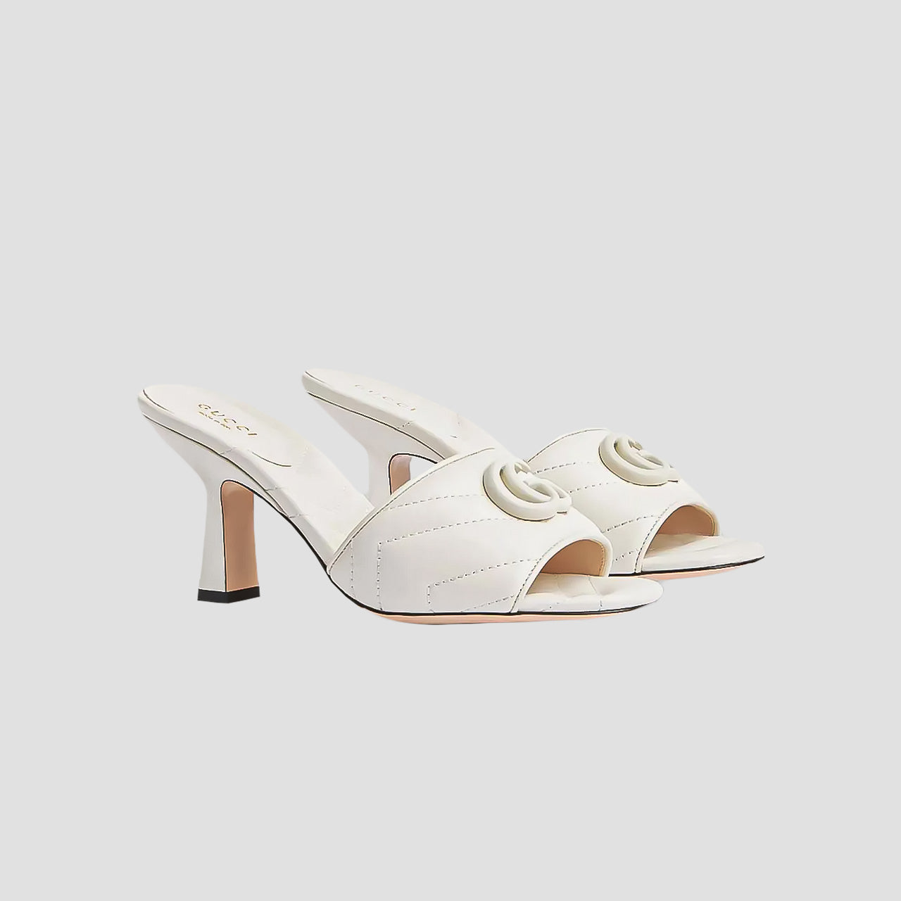 Gucci Double G Mid-Heel Slide Sandals White 739133 BKO00 9049
