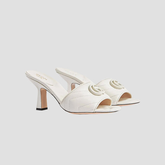 Gucci Double G Mid-Heel Slide Sandals White 739133 BKO00 9049