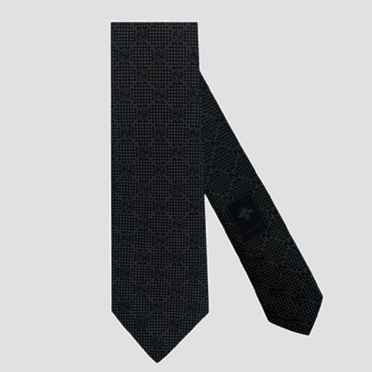 GUCCI DOUBLE G MONOGRAM TIE BLACK 408865 4E002 1062