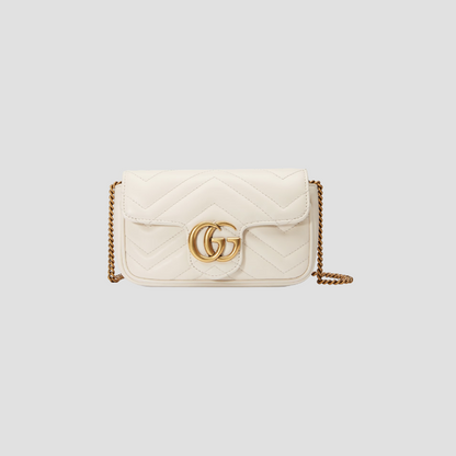 GUCCI GG MARMONT MATELASSÉ LEATHER SUPER MINI BAG IN WHITE 476433 DTDCT 9022