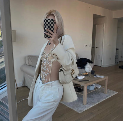 wearing GUCCI GG MARMONT MEDIUM SHOULDER BAG WHITE 443497 DTDIT 9022