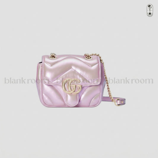 Gucci GG Marmont Iridescent Mini Crossbody Bag in Pink 739682 AAC2U 5826