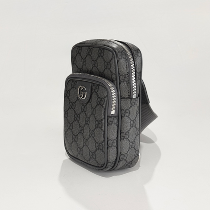 Gucci GG Ophidia Mini Crossbody Bag Grey 752565 UULHK 8576 with logo on a white background with brand logo on a light gray background
