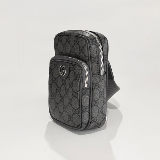 Gucci GG Ophidia Mini Crossbody Bag Grey 752565 UULHK 8576 with logo on a white background with brand logo on a light gray background