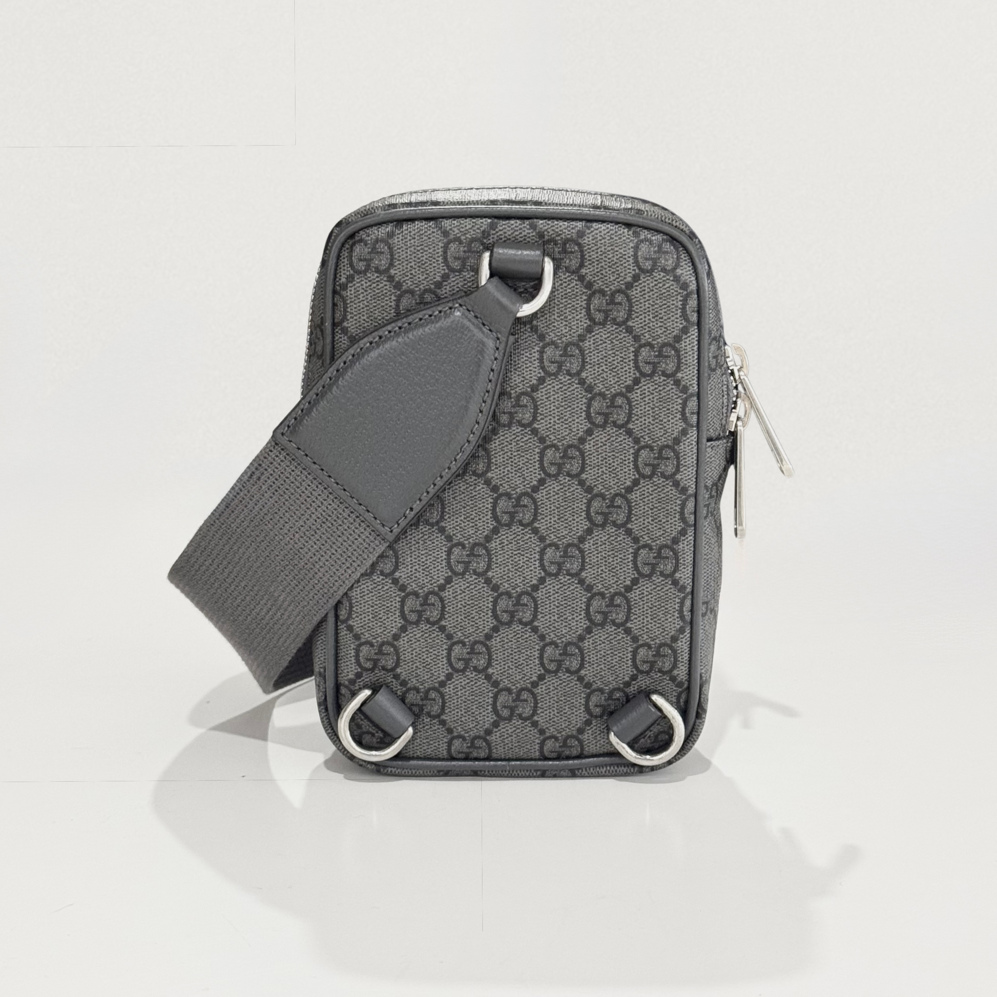 Gucci GG Ophidia Mini Crossbody Bag Grey 752565 UULHK 8576 with logo on a white background on a light gray background