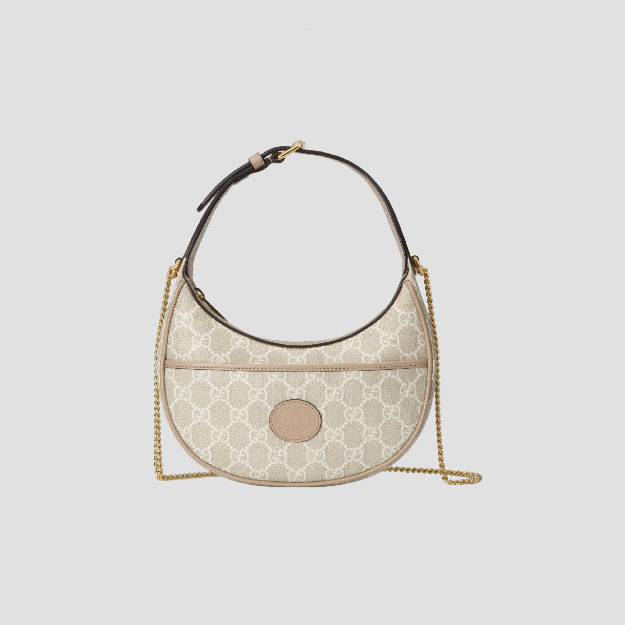 GUCCI GG SUPREME HALF-MOON BEIGE AND WHITE MINI BAG 726843 FAA4G 9897