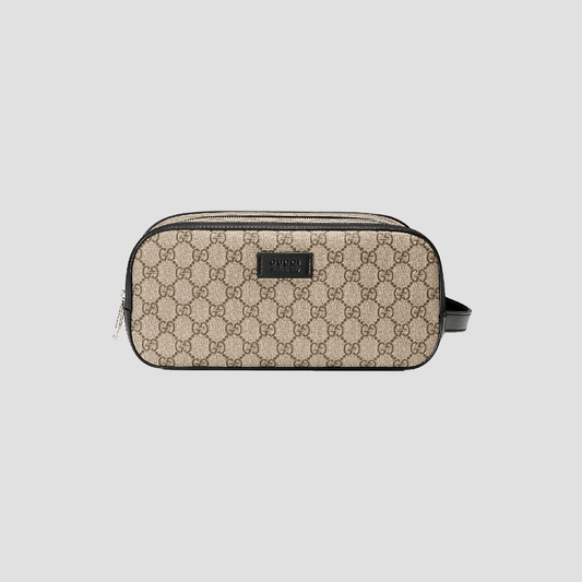 Gucci GG Supreme Toiletry Pouch In Beige and Black 406395 kgdhn 9769