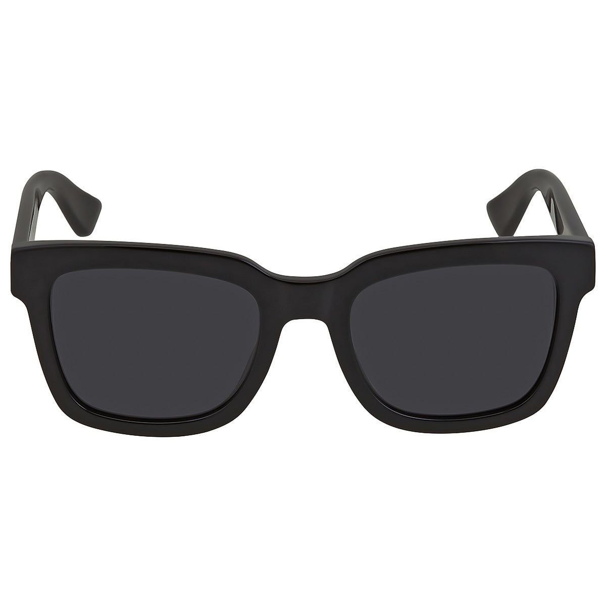 Gucci GG0001SN Black Rectangular Sunglasses with thick frames and dark lenses, shown from the front on a plain white background.