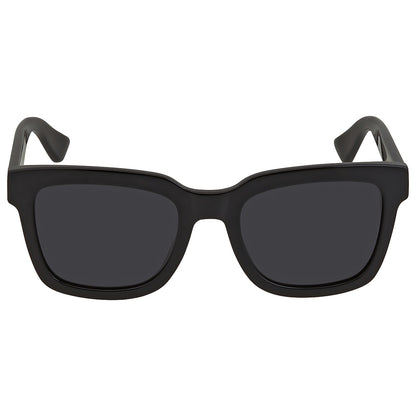 Gucci GG0001SN Black Rectangular Sunglasses with thick frames and dark lenses, shown from the front on a plain white background.