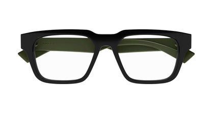 Gucci GG0963O 005 Khaki Black Square Eyeglasses with a thick black front and olive green temples, shown against a plain white background.
