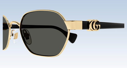 Gucci GG1593S 001 Gold Black Square Aviator Sunglasses