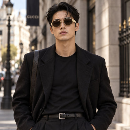 Man wearing Gucci GG1854S 005 Gold Round Sunglasses