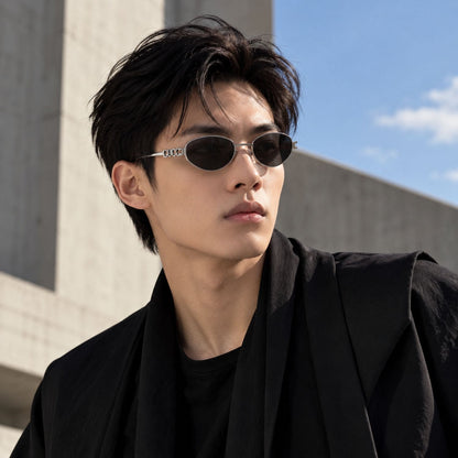 Man wearing Gucci GG1935S 001 Silver Round Oval Sunglasses in black blazer 