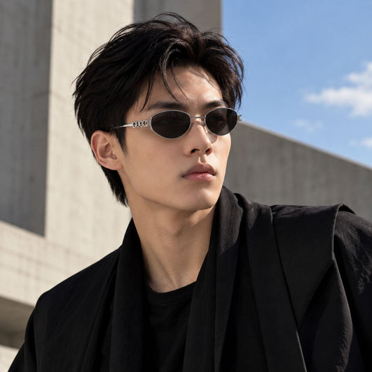 Man wearing Gucci GG1935S 001 Silver Round Oval Sunglasses in black blazer 