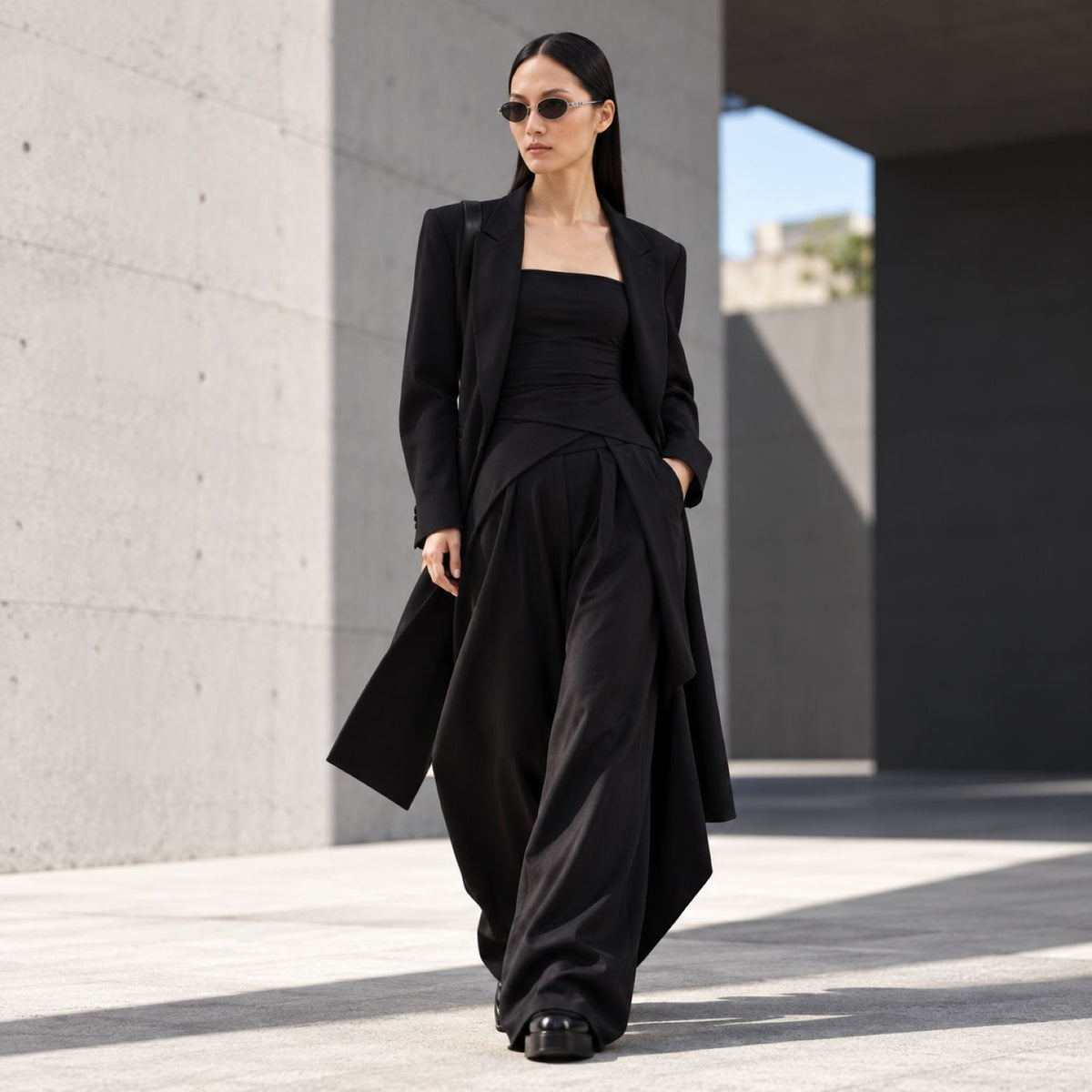 Women wearing Gucci GG1935S 001 Silver Round Oval Sunglasses with black dress 