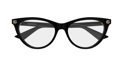 Gucci GG2112O-001 Black Butterfly Eyeglasses with Gucci logo on a white background