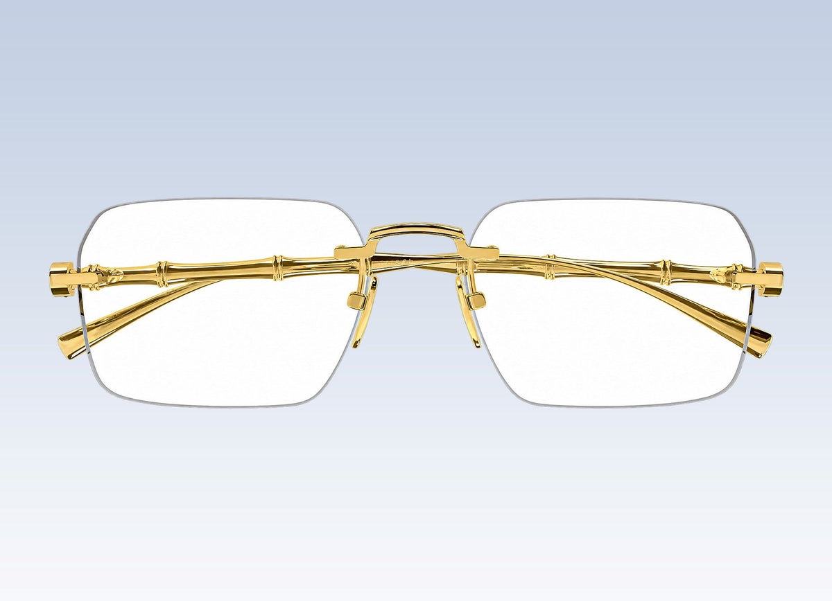 Front Gucci GG2154O 002 Gold Rimless Square Eyeglasses 