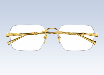 Front Gucci GG2154O 002 Gold Rimless Square Eyeglasses 