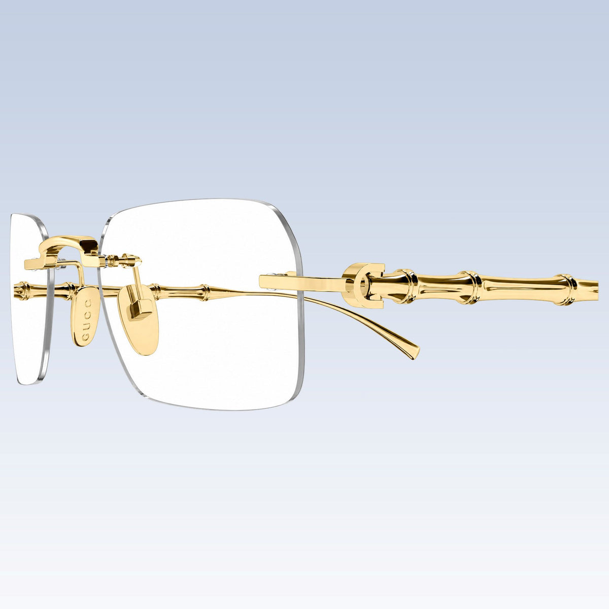 Close-up Gucci GG2154O 002 Gold Rimless Square Eyeglasses