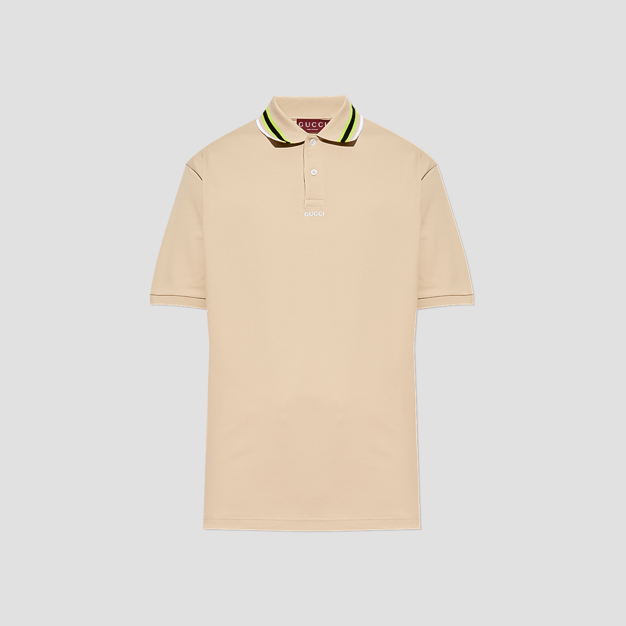 Gucci Green Black Stripe Collar Beige Polo 788024 XJGJY 2219